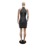 Halter Neck Beaded Nightclub Women Party Style Sexy Bodycon Dress