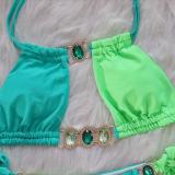 Women Crystal Diamond Bikini Sexy Colorblock Lace-Up Two Pieces Swimwear