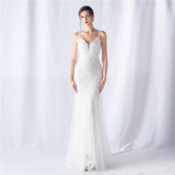 Floral Sequin Mesh Evening Dress