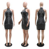 Halter Neck Beaded Nightclub Women Party Style Sexy Bodycon Dress