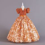 Children's Clothing Chiffon Retro Pattern Children's Dress Girl Wprincess Dress