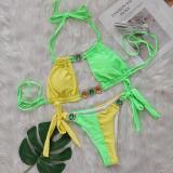 Women Crystal Diamond Bikini Sexy Colorblock Lace-Up Two Pieces Swimwear