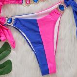 Women Crystal Diamond Bikini Sexy Colorblock Lace-Up Two Pieces Swimwear