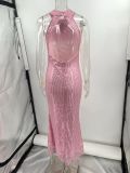 Women Sexy Backless Sleeveless Sequin Maxi Evening Dress
