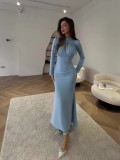 Autumn Fashion Chic Long-Sleeved Pleated Slit Irregular Long Dress For Women