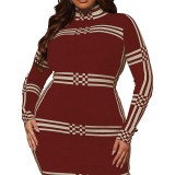 Plus Size Winter Women High Neck Long Sleeve Dress