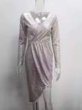 Women Shiny long-sleeved V-neck sparkling evening sexy dress