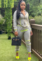 Women Casual Sports Zipper Hood Top and Pant Two-Piece Set Women Casual Sports Zipper Hood Top and Pant Two-Piece Set