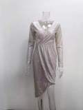 Women Shiny long-sleeved V-neck sparkling evening sexy dress