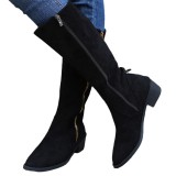 Women French Retro Leopard Print Medium Chunk Heel Short Boots Overboots