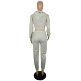 Women Casual Sports Zipper Hood Top and Pant Two-Piece Set