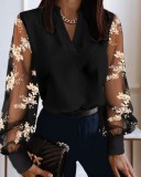 Women V-neck lace long sleeve shirt