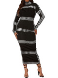Plus Size Winter Women High Neck Long Sleeve Dress