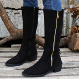 Women French Retro Leopard Print Medium Chunk Heel Short Boots Overboots