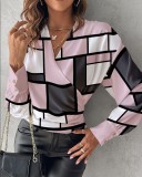 Women Long Sleeve V-Neck Printed Shirt