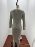 Women Shiny long-sleeved V-neck sparkling evening sexy dress