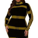 Plus Size Winter Women High Neck Long Sleeve Dress