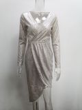 Women Shiny long-sleeved V-neck sparkling evening sexy dress