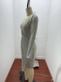 Women Shiny long-sleeved V-neck sparkling evening sexy dress