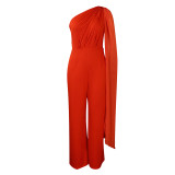 African Women's Solid Color Sexy One Shoulder Formal Party Fashion Jumpsuit