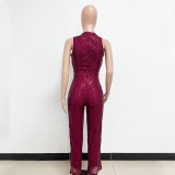 Sleeveless Sequin Round Neck Slim Fit Women's Jumpsuit