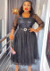 African Clothing Plus Size Women's Lace Patchwork Beaded A-Line High Waist Dress With Belt