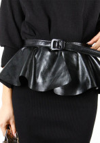 Women's Decorated Ruffled Black Leather Skirt Belt Women's Decorated Ruffled Black Leather Skirt Belt