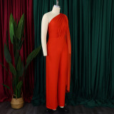 African Women's Solid Color Sexy One Shoulder Formal Party Fashion Jumpsuit