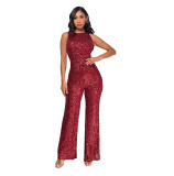 Sleeveless Sequin Round Neck Slim Fit Women's Jumpsuit
