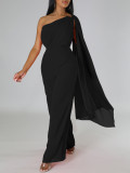 African Women's Solid Color Sexy One Shoulder Formal Party Fashion Jumpsuit