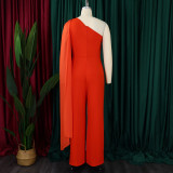 African Women's Solid Color Sexy One Shoulder Formal Party Fashion Jumpsuit