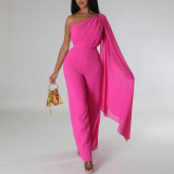African Women's Solid Color Sexy One Shoulder Formal Party Fashion Jumpsuit