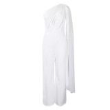 African Women's Solid Color Sexy One Shoulder Formal Party Fashion Jumpsuit