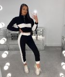 Autumn And Winter Long-Sleeved Fashion Casual Color Matching Two Piece Pants Set