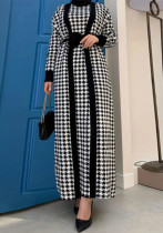 Muslim Houndstooth Long Sleeve Jacket Fashion Dress Two Piece Set