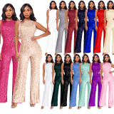 Sleeveless Sequin Round Neck Slim Fit Women's Jumpsuit