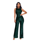 Sleeveless Sequin Round Neck Slim Fit Women's Jumpsuit