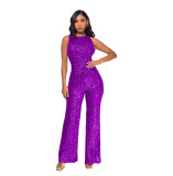 Sleeveless Sequin Round Neck Slim Fit Women's Jumpsuit