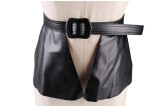 Women's Decorated Ruffled Black Leather Skirt Belt