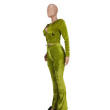 Women's Solid Velvet Casual Zipper Hoodies Wide Leg Pants Two Piece Set