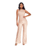 Sleeveless Sequin Round Neck Slim Fit Women's Jumpsuit