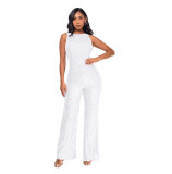 Sleeveless Sequin Round Neck Slim Fit Women's Jumpsuit