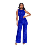 Sleeveless Sequin Round Neck Slim Fit Women's Jumpsuit