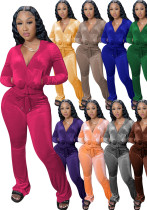 Women's Solid Velvet Casual Zipper Hoodies Wide Leg Pants Two Piece Set Women's Solid Velvet Casual Zipper Hoodies Wide Leg Pants Two Piece Set