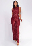 Sleeveless Sequin Round Neck Slim Fit Women's Jumpsuit