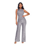 Sleeveless Sequin Round Neck Slim Fit Women's Jumpsuit