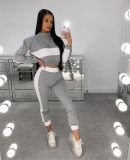 Autumn And Winter Long-Sleeved Fashion Casual Color Matching Two Piece Pants Set