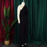 African Women's Solid Color Sexy One Shoulder Formal Party Fashion Jumpsuit