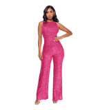 Sleeveless Sequin Round Neck Slim Fit Women's Jumpsuit