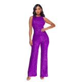 Sleeveless Sequin Round Neck Slim Fit Women's Jumpsuit